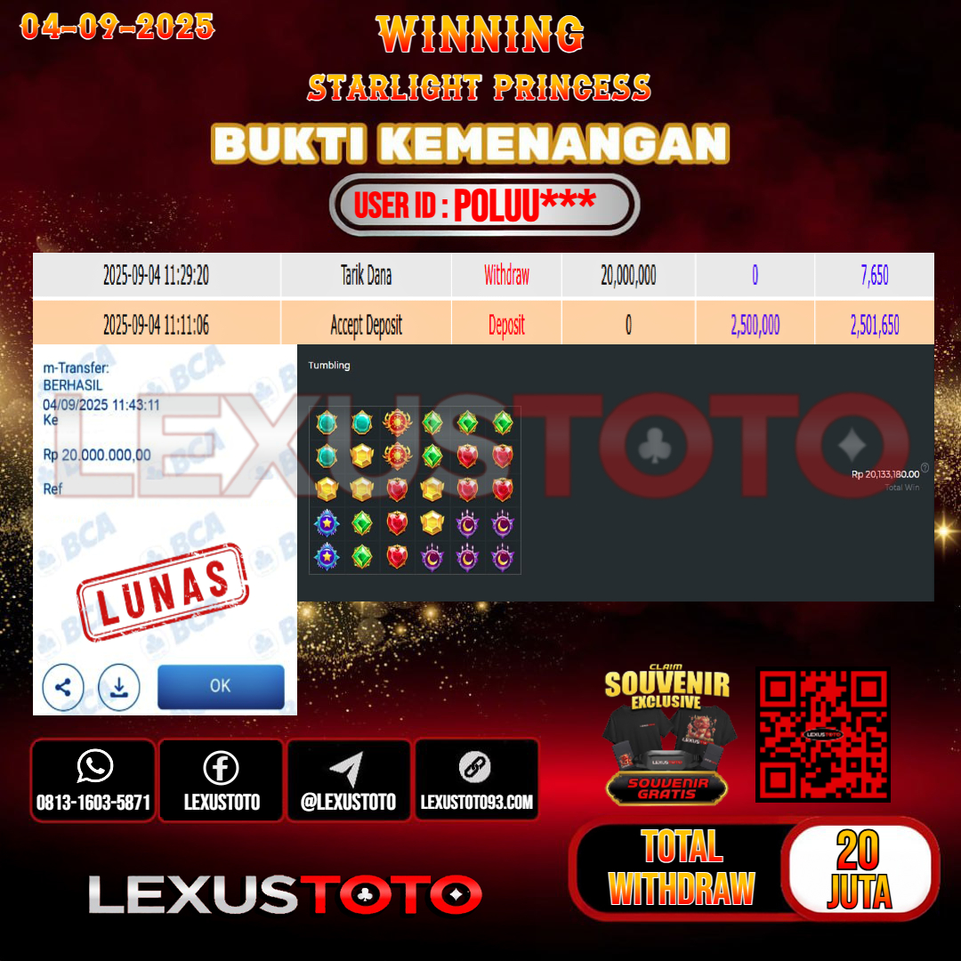 LEXUSTOTO JACKPOT SLOT STARLIGHT PRINCESS Rp.47.000.000,- LUNAS USER ID : POLUU***