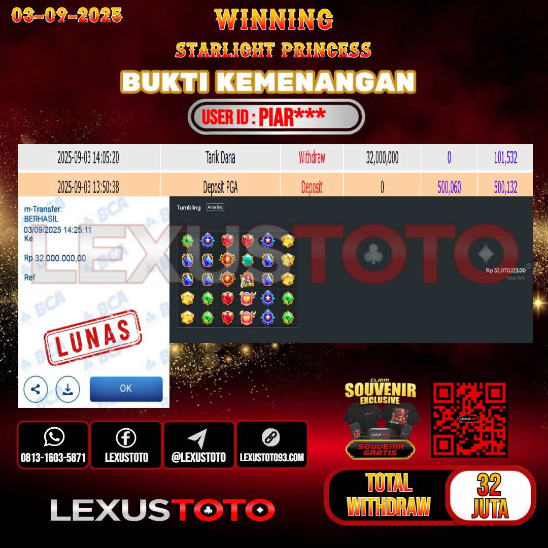 LEXUSTOTO JACKPOT SLOT STARLIGHT PRINCESS Rp.32.000.000,- LUNAS USER ID : PIAR***