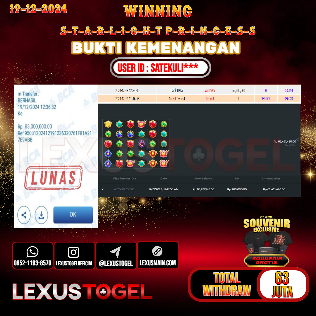 LEXUSTOGEL JACKPOT SLOT STARLIGHT PRINCESS Rp. 63.000.000,- LUNAS USER ID : SATEKULI*** 